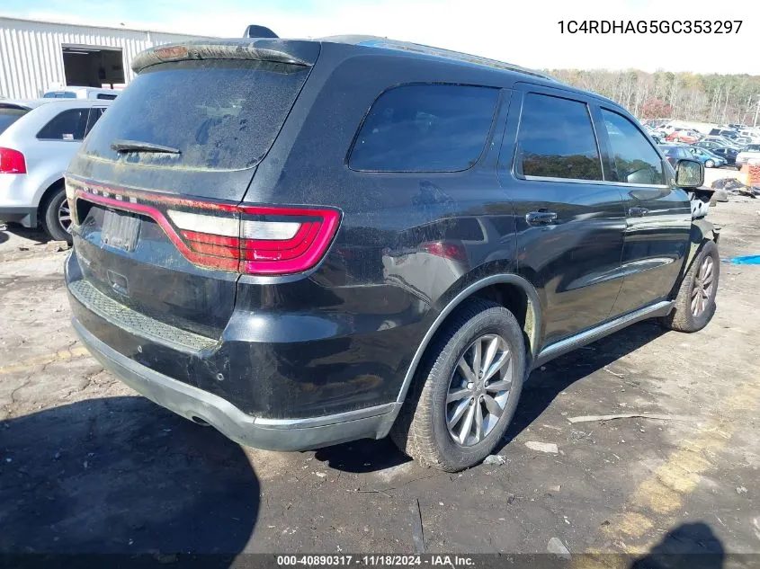 2016 Dodge Durango Sxt VIN: 1C4RDHAG5GC353297 Lot: 40890317