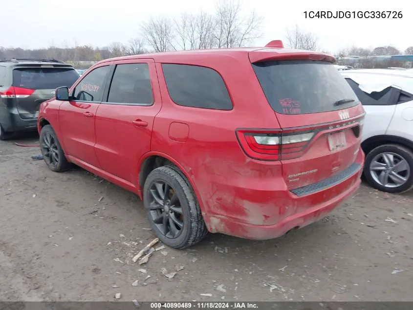 2016 Dodge Durango Limited VIN: 1C4RDJDG1GC336726 Lot: 40890489