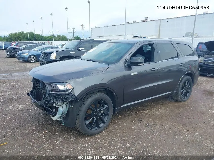 2017 Dodge Durango Gt Rwd VIN: 1C4RDHDG0HC650958 Lot: 39204986