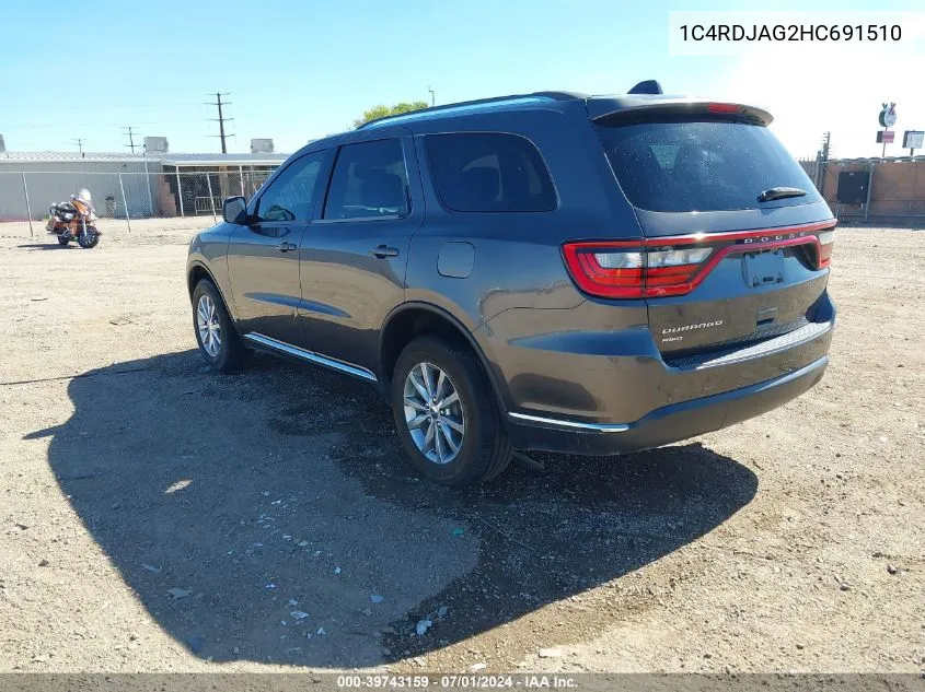 1C4RDJAG2HC691510 2017 Dodge Durango Sxt Awd