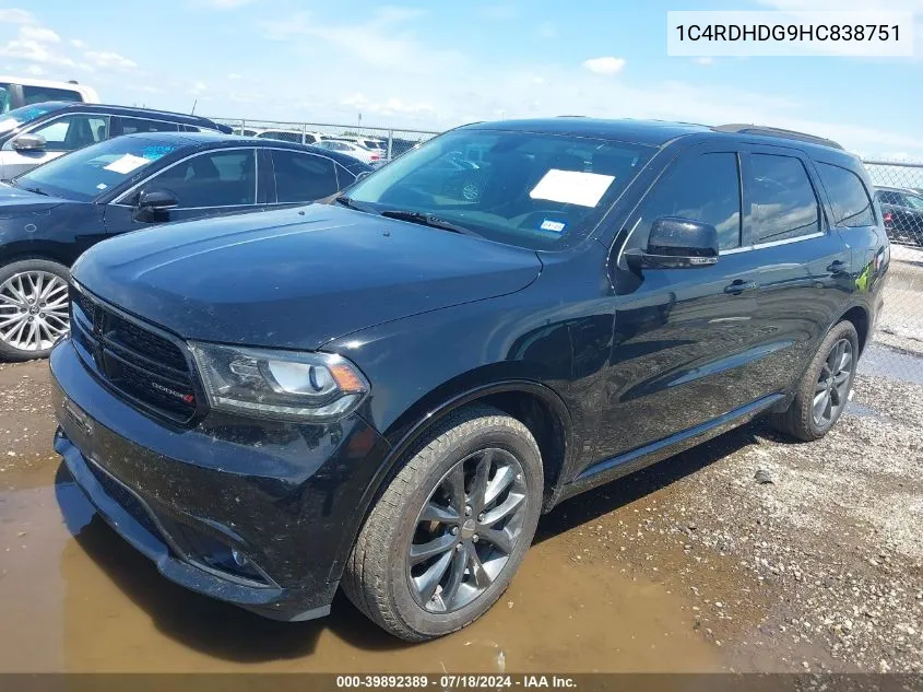 2017 Dodge Durango Gt Rwd VIN: 1C4RDHDG9HC838751 Lot: 39892389