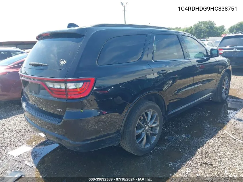 1C4RDHDG9HC838751 2017 Dodge Durango Gt Rwd