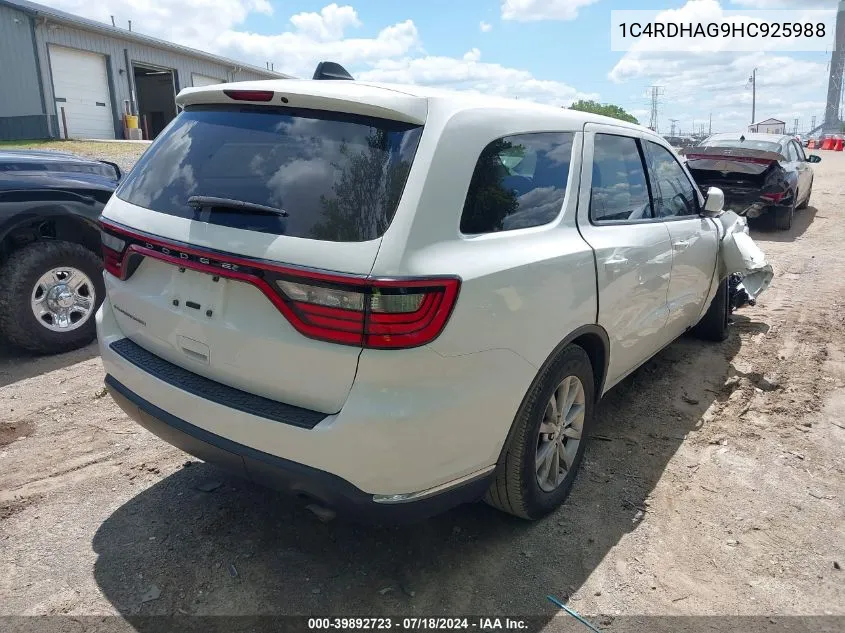 1C4RDHAG9HC925988 2017 Dodge Durango Sxt Rwd