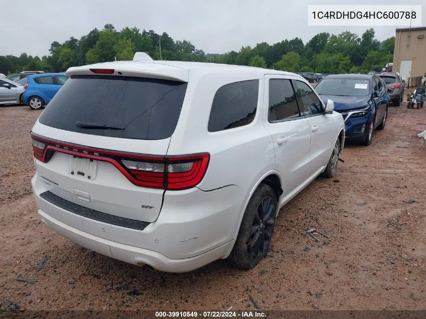 2017 Dodge Durango Gt Rwd VIN: 1C4RDHDG4HC600788 Lot: 39910549