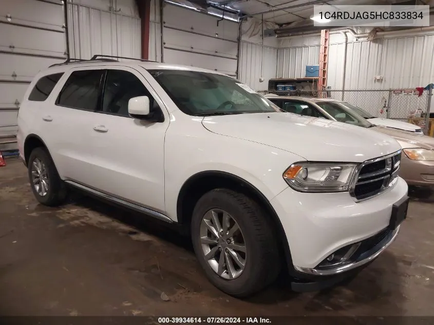 2017 Dodge Durango Sxt Awd VIN: 1C4RDJAG5HC833834 Lot: 39934614