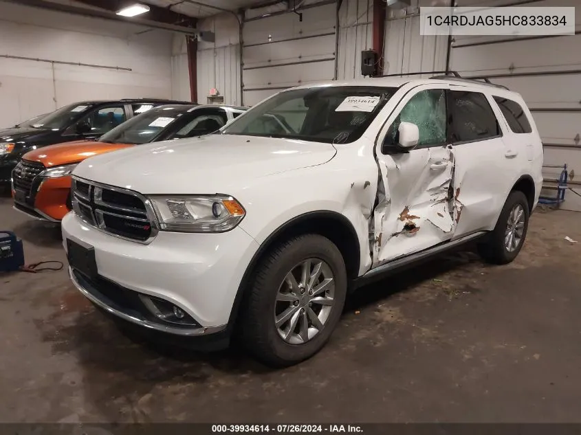 2017 Dodge Durango Sxt Awd VIN: 1C4RDJAG5HC833834 Lot: 39934614