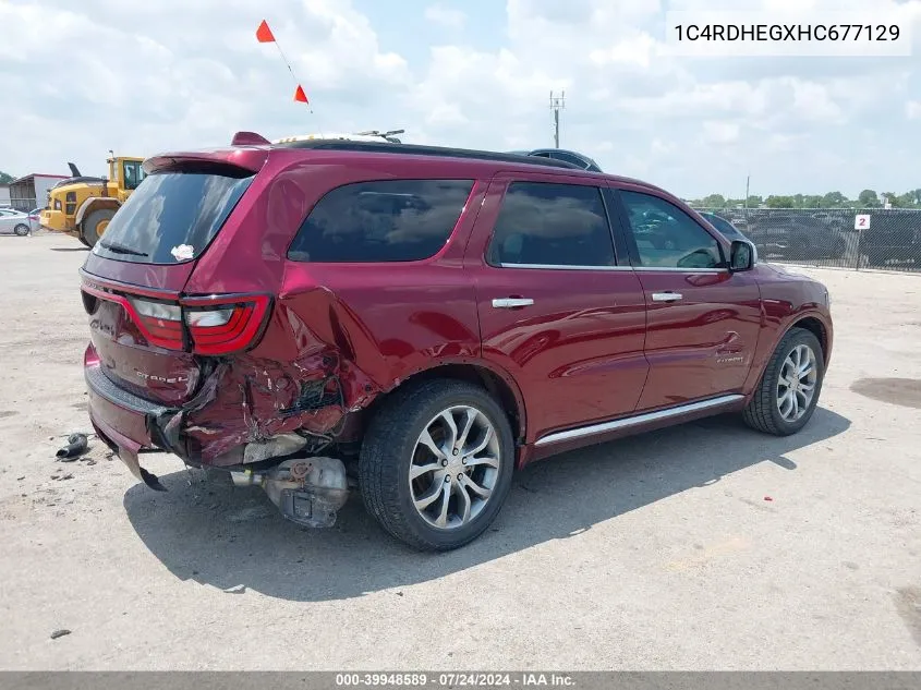 2017 Dodge Durango Citadel Anodized Platinum Rwd VIN: 1C4RDHEGXHC677129 Lot: 39948589