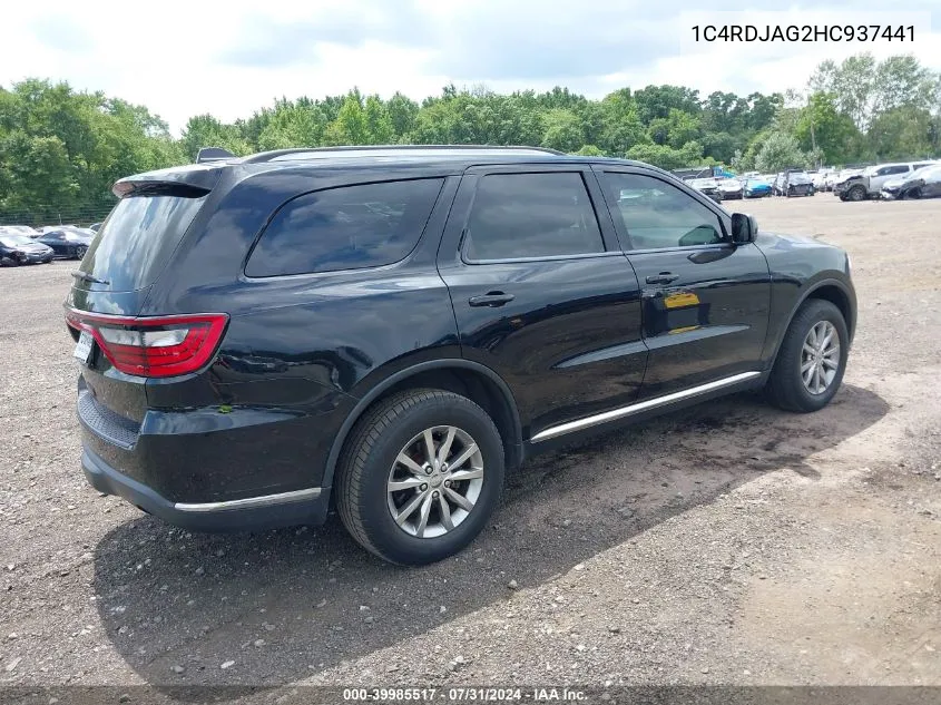 1C4RDJAG2HC937441 2017 Dodge Durango Sxt Awd