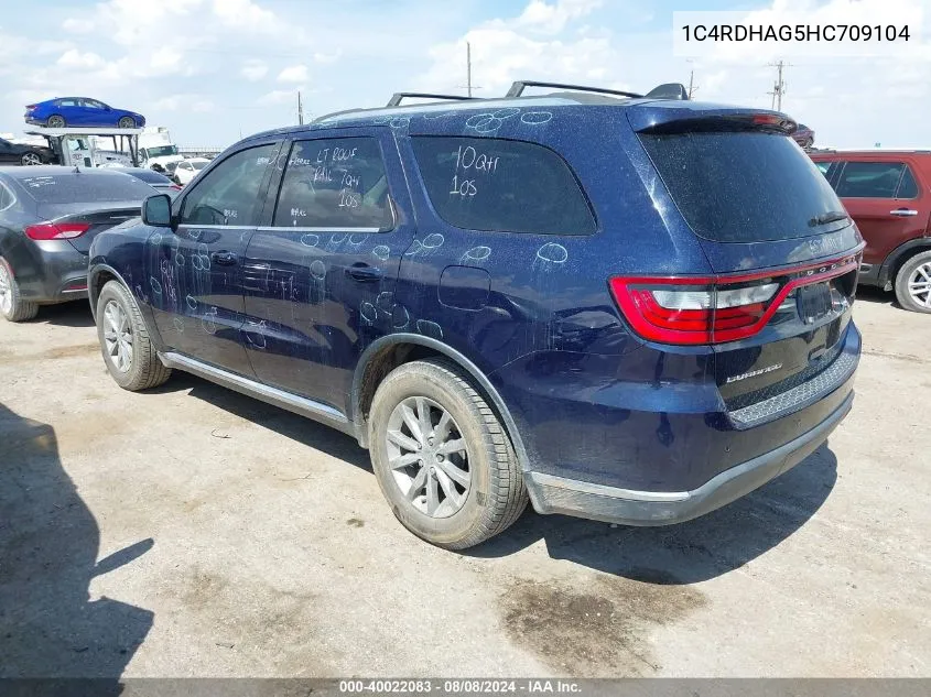 2017 Dodge Durango Sxt Rwd VIN: 1C4RDHAG5HC709104 Lot: 40022083