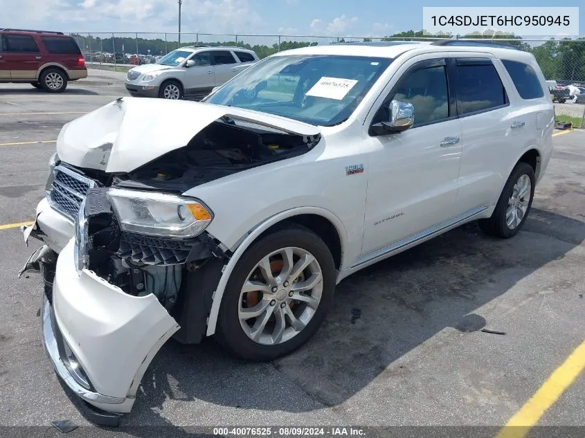 2017 Dodge Durango Citadel Awd VIN: 1C4SDJET6HC950945 Lot: 40076525