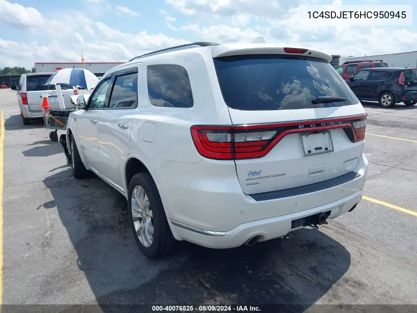 2017 Dodge Durango Citadel Awd VIN: 1C4SDJET6HC950945 Lot: 40076525