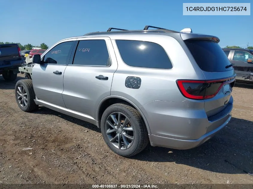 2017 Dodge Durango Gt VIN: 1C4RDJDG1HC725674 Lot: 40108837