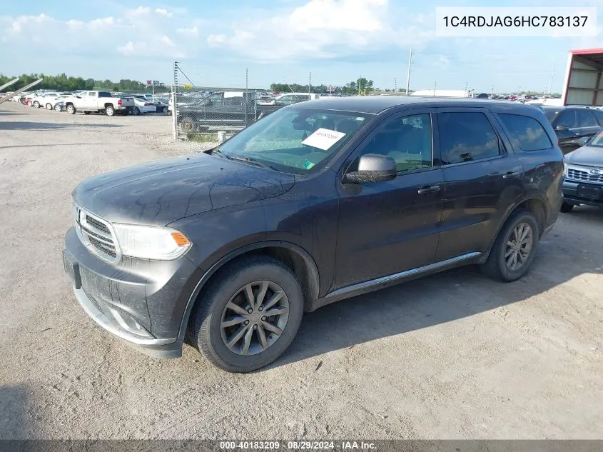 2017 Dodge Durango Sxt Awd VIN: 1C4RDJAG6HC783137 Lot: 40183209