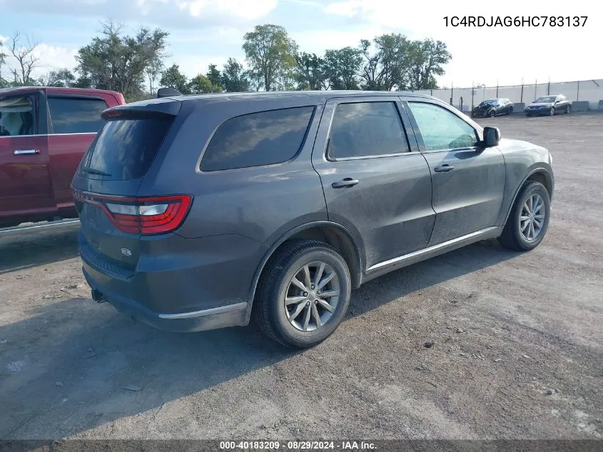 2017 Dodge Durango Sxt Awd VIN: 1C4RDJAG6HC783137 Lot: 40183209