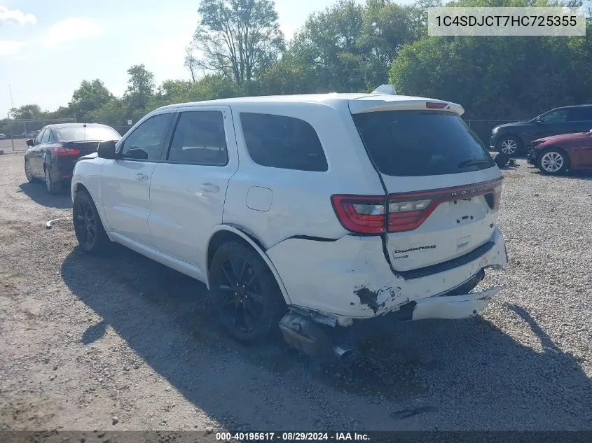 2017 Dodge Durango R/T Awd VIN: 1C4SDJCT7HC725355 Lot: 40195617