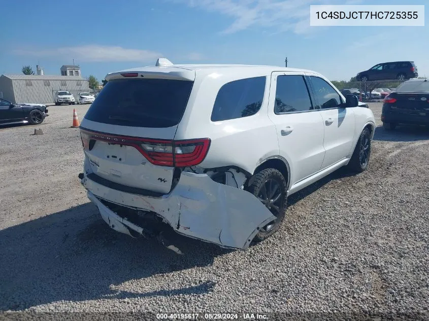 2017 Dodge Durango R/T Awd VIN: 1C4SDJCT7HC725355 Lot: 40195617