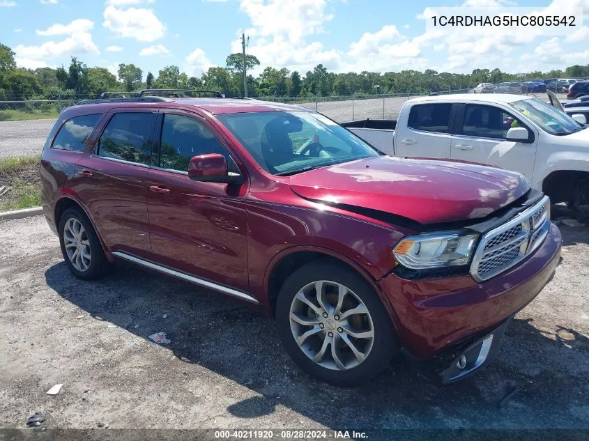 2017 Dodge Durango Sxt Rwd VIN: 1C4RDHAG5HC805542 Lot: 40211920