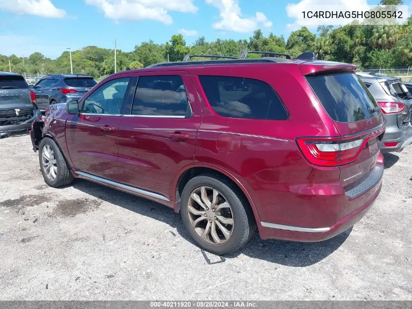 2017 Dodge Durango Sxt Rwd VIN: 1C4RDHAG5HC805542 Lot: 40211920