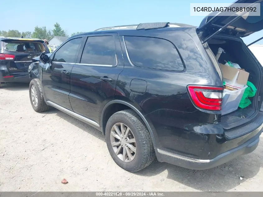 2017 Dodge Durango Sxt Awd VIN: 1C4RDJAG7HC881092 Lot: 40221828