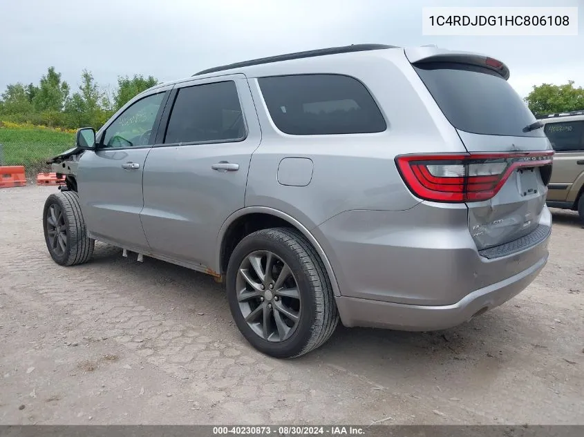 2017 Dodge Durango Gt Awd VIN: 1C4RDJDG1HC806108 Lot: 40230873