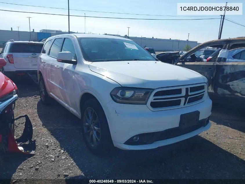 2017 Dodge Durango Gt Awd VIN: 1C4RDJDG0HC878840 Lot: 40248549