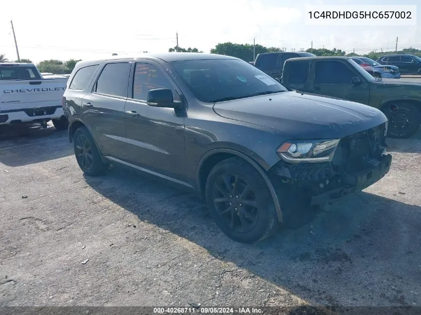 2017 Dodge Durango Gt VIN: 1C4RDHDG5HC657002 Lot: 40268711