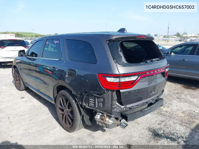 2017 Dodge Durango Gt VIN: 1C4RDHDG5HC657002 Lot: 40268711