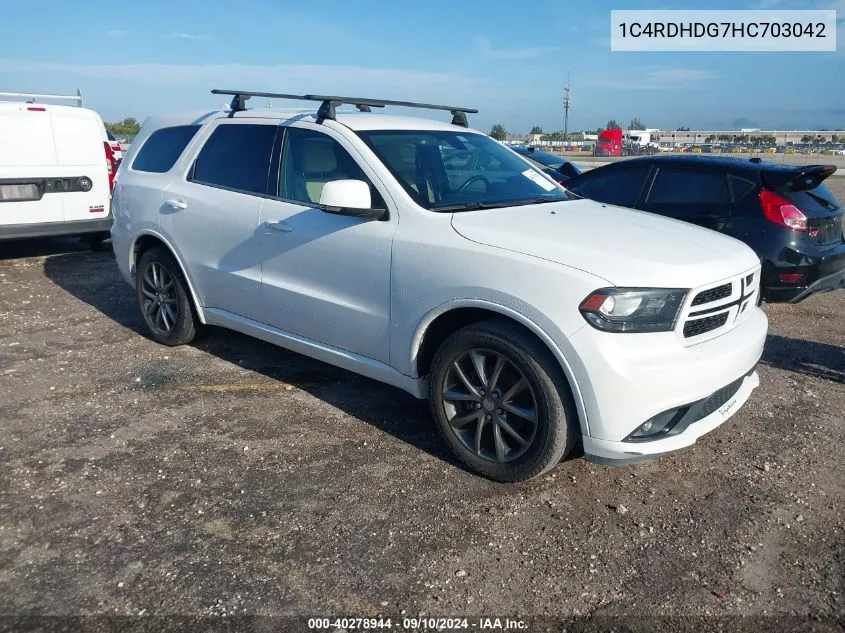 2017 Dodge Durango Gt VIN: 1C4RDHDG7HC703042 Lot: 40278944