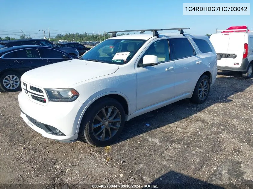 2017 Dodge Durango Gt VIN: 1C4RDHDG7HC703042 Lot: 40278944