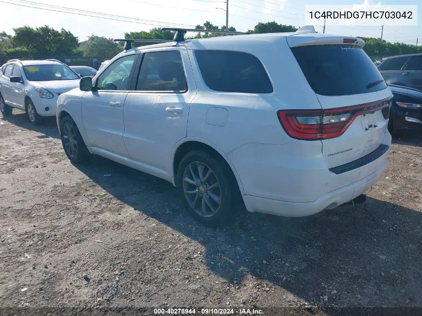 2017 Dodge Durango Gt VIN: 1C4RDHDG7HC703042 Lot: 40278944