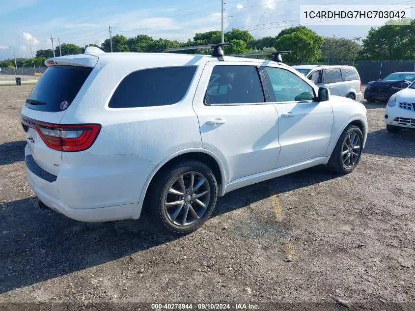 2017 Dodge Durango Gt VIN: 1C4RDHDG7HC703042 Lot: 40278944