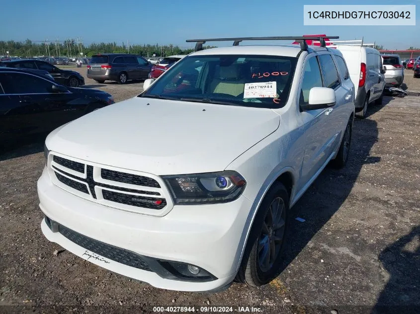 2017 Dodge Durango Gt VIN: 1C4RDHDG7HC703042 Lot: 40278944