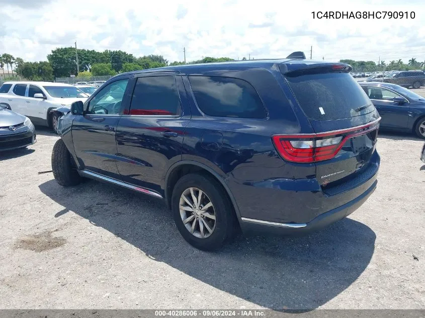 2017 Dodge Durango Sxt Rwd VIN: 1C4RDHAG8HC790910 Lot: 40286006