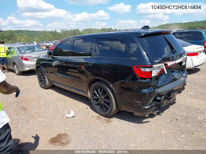 2017 Dodge Durango R/T Rwd VIN: 1C4SDHCT2HC816834 Lot: 40286245