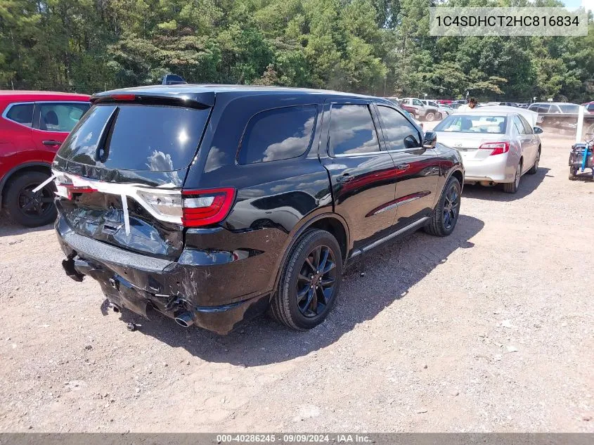 2017 Dodge Durango R/T Rwd VIN: 1C4SDHCT2HC816834 Lot: 40286245