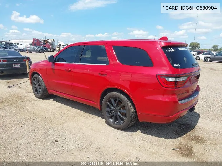 2017 Dodge Durango Gt Rwd VIN: 1C4RDHDG6HC680904 Lot: 40321119