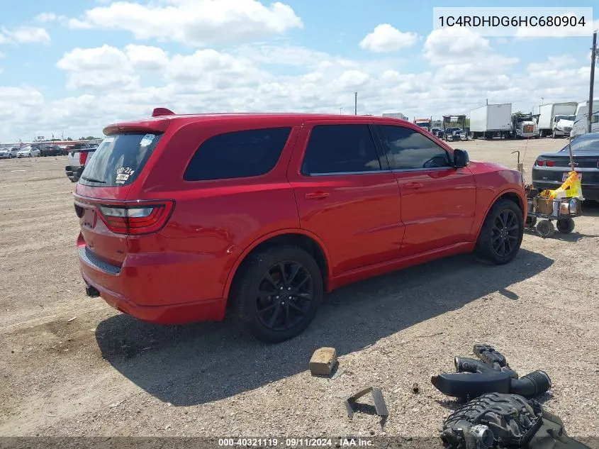 2017 Dodge Durango Gt Rwd VIN: 1C4RDHDG6HC680904 Lot: 40321119