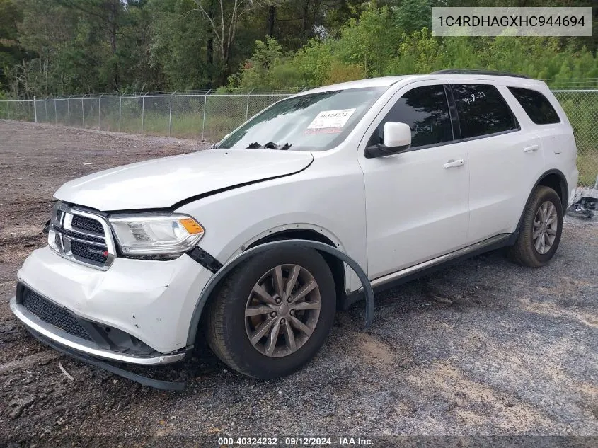 2017 Dodge Durango Sxt VIN: 1C4RDHAGXHC944694 Lot: 40324232