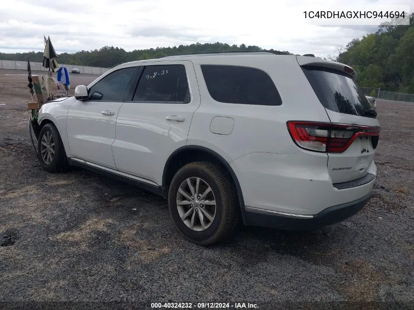 2017 Dodge Durango Sxt VIN: 1C4RDHAGXHC944694 Lot: 40324232