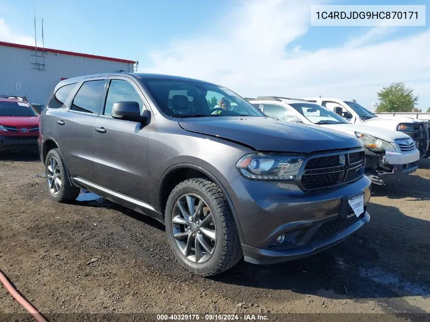 2017 Dodge Durango Gt Awd VIN: 1C4RDJDG9HC870171 Lot: 40329175