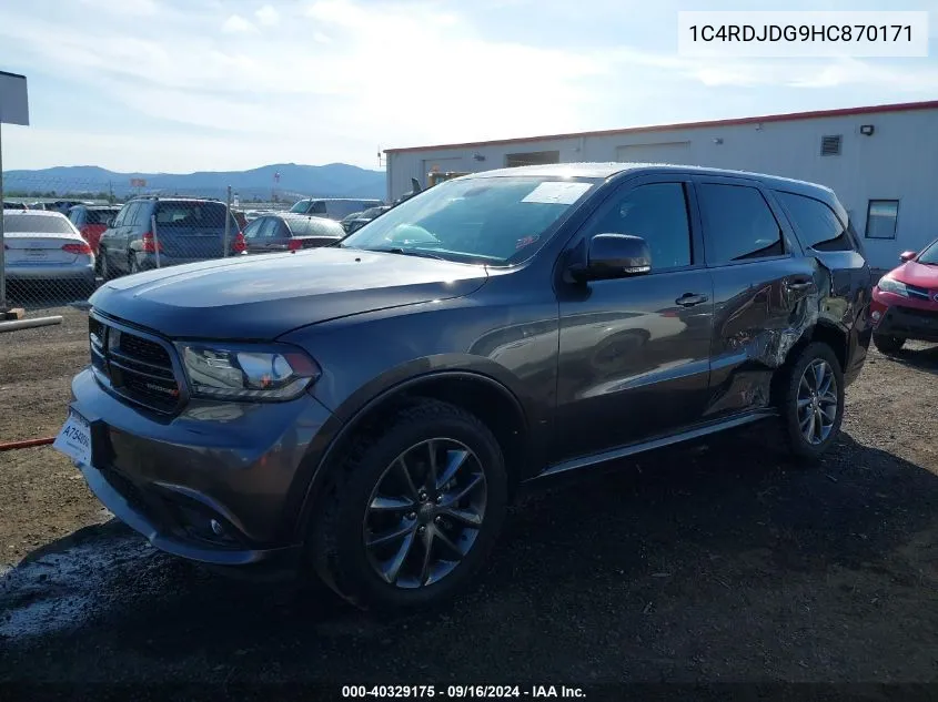 2017 Dodge Durango Gt Awd VIN: 1C4RDJDG9HC870171 Lot: 40329175