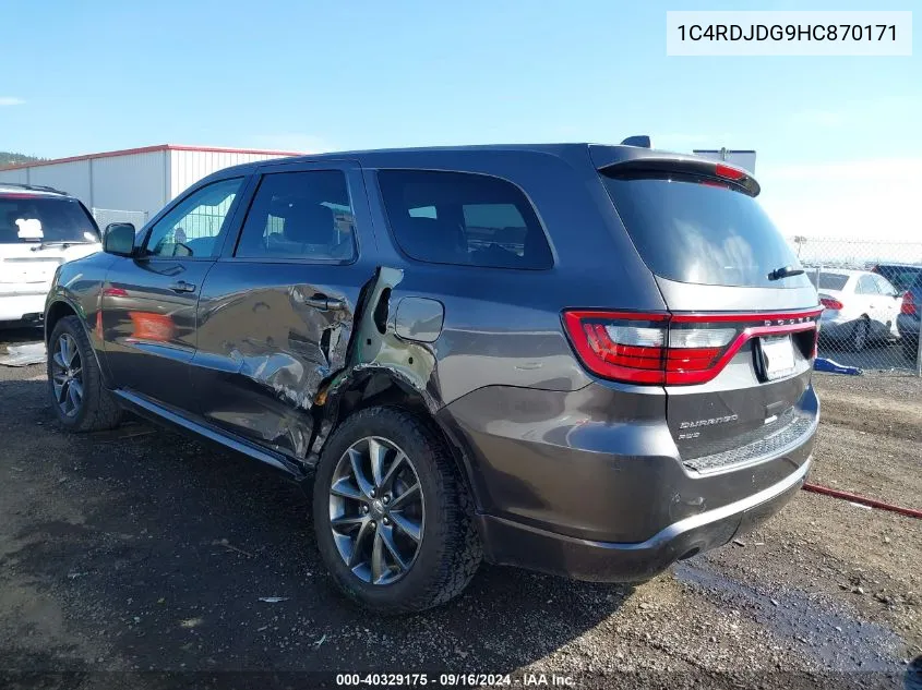 2017 Dodge Durango Gt Awd VIN: 1C4RDJDG9HC870171 Lot: 40329175