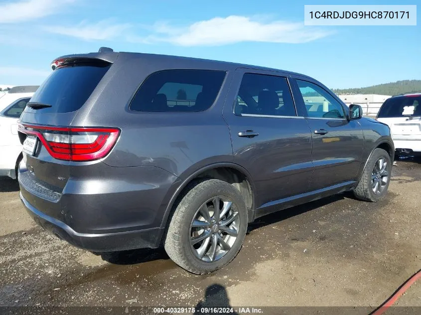 2017 Dodge Durango Gt Awd VIN: 1C4RDJDG9HC870171 Lot: 40329175