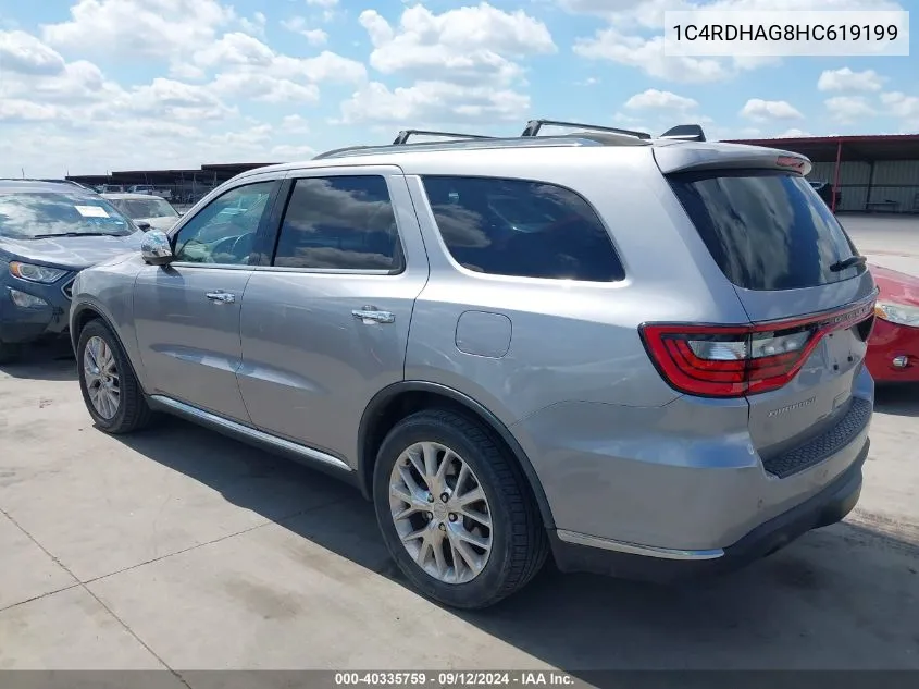 2017 Dodge Durango Sxt Rwd VIN: 1C4RDHAG8HC619199 Lot: 40335759