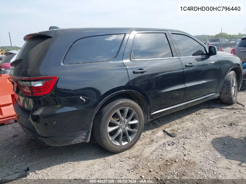 2017 Dodge Durango Gt VIN: 1C4RDHDG0HC796440 Lot: 40337308