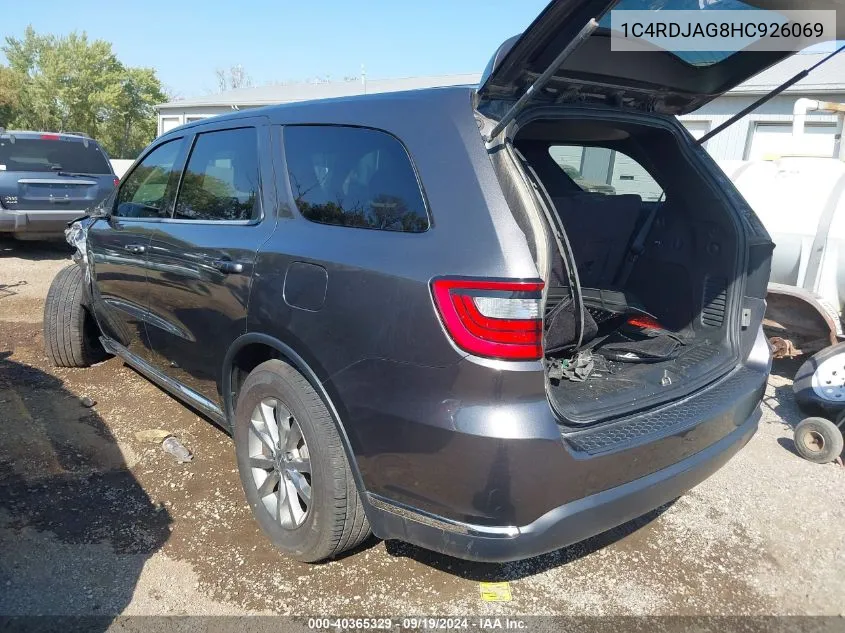 2017 Dodge Durango Sxt Awd VIN: 1C4RDJAG8HC926069 Lot: 40365329