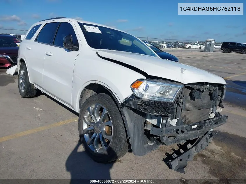 2017 Dodge Durango Sxt Rwd VIN: 1C4RDHAG6HC762118 Lot: 40366072