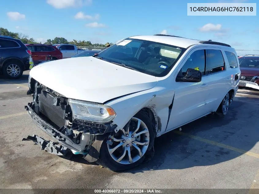 2017 Dodge Durango Sxt Rwd VIN: 1C4RDHAG6HC762118 Lot: 40366072