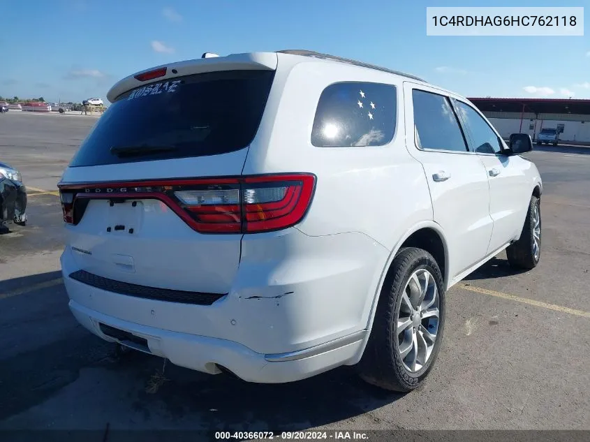 2017 Dodge Durango Sxt Rwd VIN: 1C4RDHAG6HC762118 Lot: 40366072