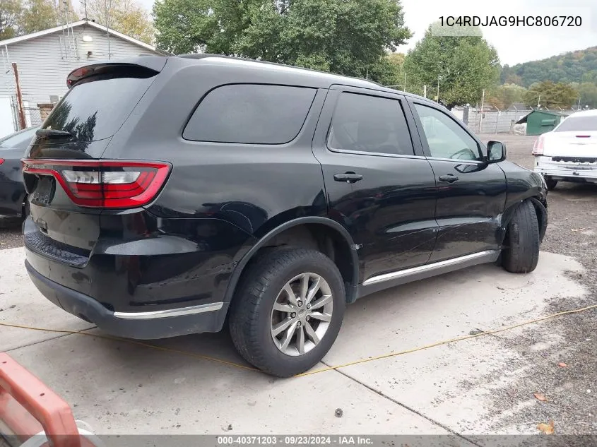 2017 Dodge Durango Sxt Awd VIN: 1C4RDJAG9HC806720 Lot: 40371203